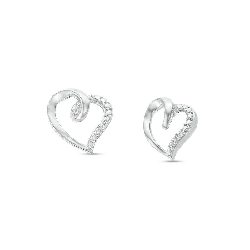 Diamond Accent Loop Tilted Heart Stud Earrings in Sterling Silver|Peoples Jewellers