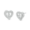 Diamond Accent Heart Beaded Frame Stud Earrings in Sterling Silver