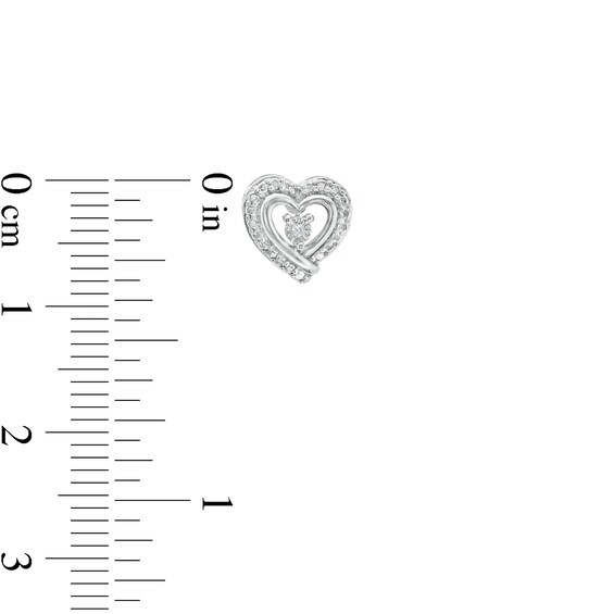 Diamond Accent Heart Beaded Frame Stud Earrings in Sterling Silver