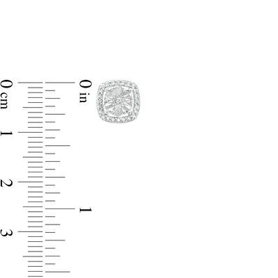 Diamond Accent Beaded Cushion-Shaped Frame Stud Earrings in Sterling Silver