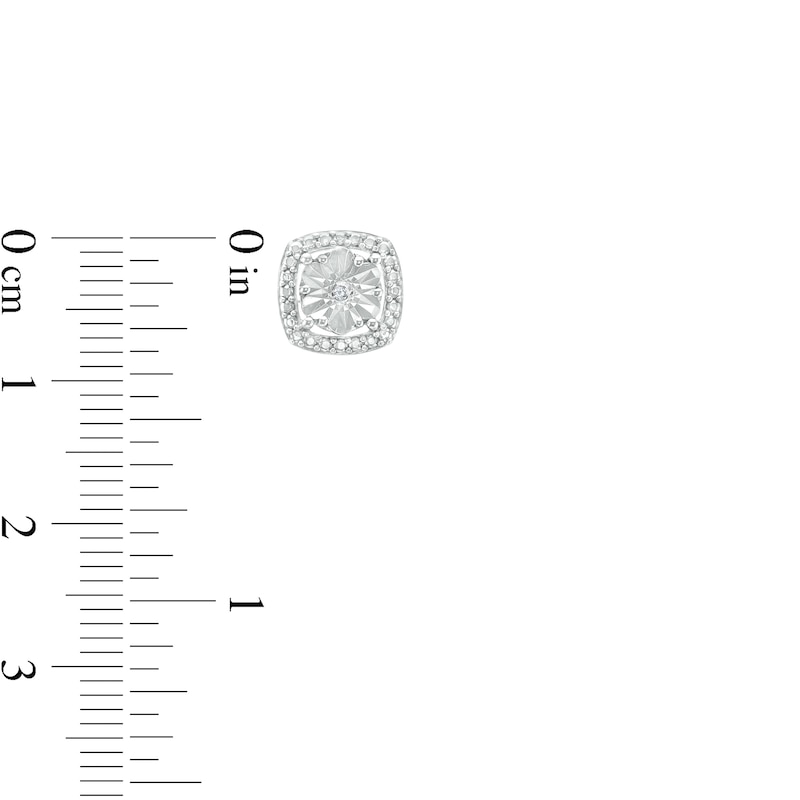 Diamond Accent Beaded Cushion-Shaped Frame Stud Earrings in Sterling Silver
