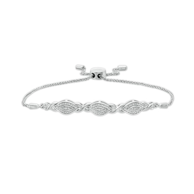 Diamond Accent Beaded Marquise Frame and Infinity Bolo Bracelet in Sterling Silver - 9.5"