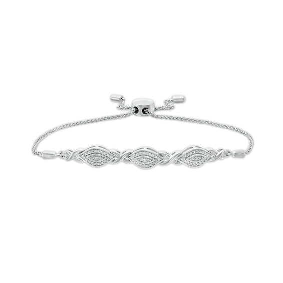 Diamond Accent Beaded Marquise Frame and Infinity Bolo Bracelet in Sterling Silver - 9.5"