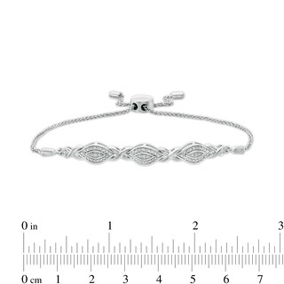 Diamond Accent Beaded Marquise Frame and Infinity Bolo Bracelet in Sterling Silver - 9.5"