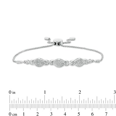 Diamond Accent Beaded Marquise Frame and Infinity Bolo Bracelet in Sterling Silver - 9.5"