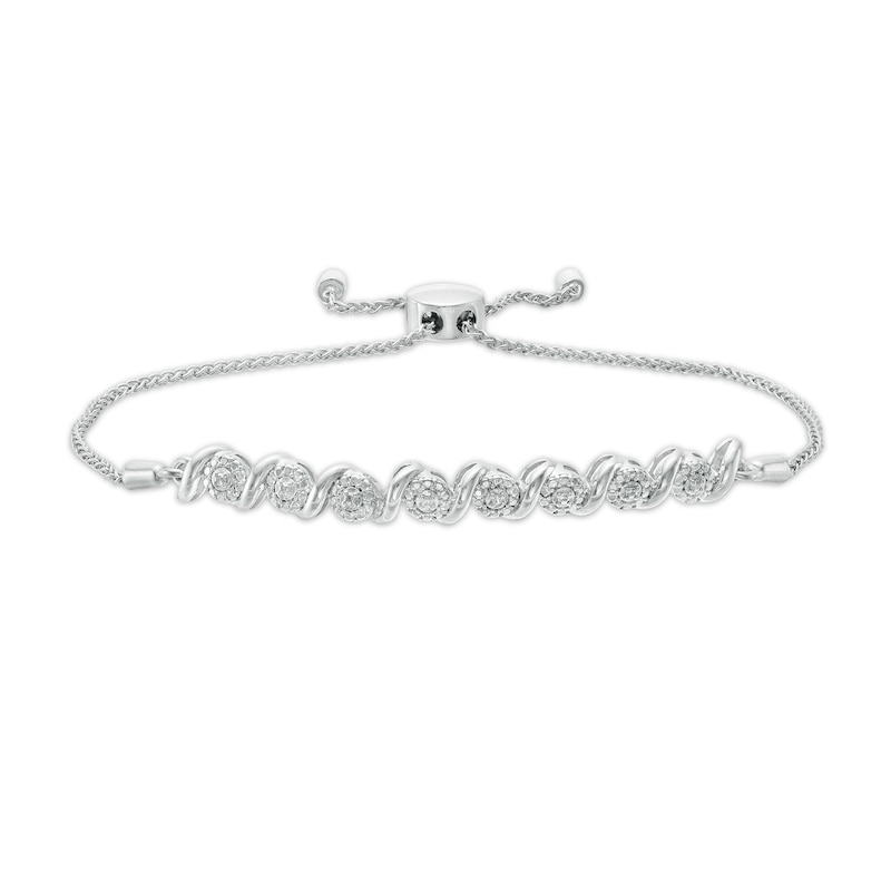 Diamond Accent "S" Link Bolo Bracelet in Sterling Silver - 9.5"