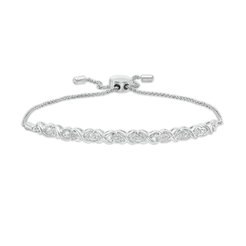 Diamond Accent Beaded Frame "X" Link Bolo Bracelet in Sterling Silver - 9.5"|Peoples Jewellers