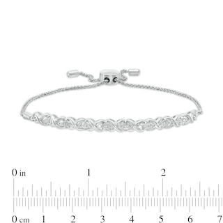 Diamond Accent Beaded Frame "X" Link Bolo Bracelet in Sterling Silver - 9.5"