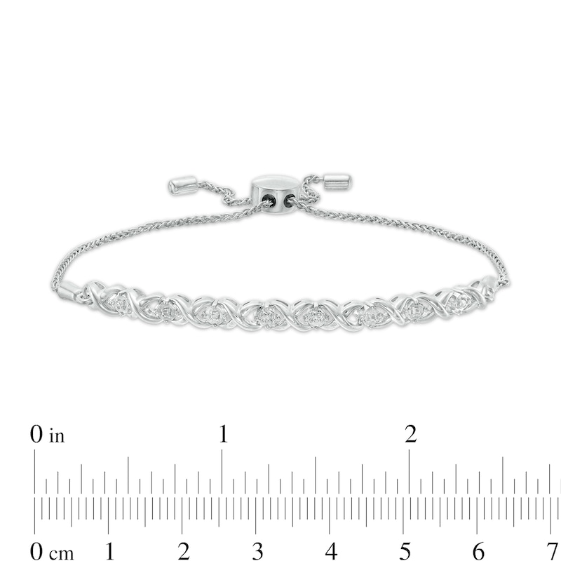 Diamond Accent Beaded Frame "X" Link Bolo Bracelet in Sterling Silver - 9.5"