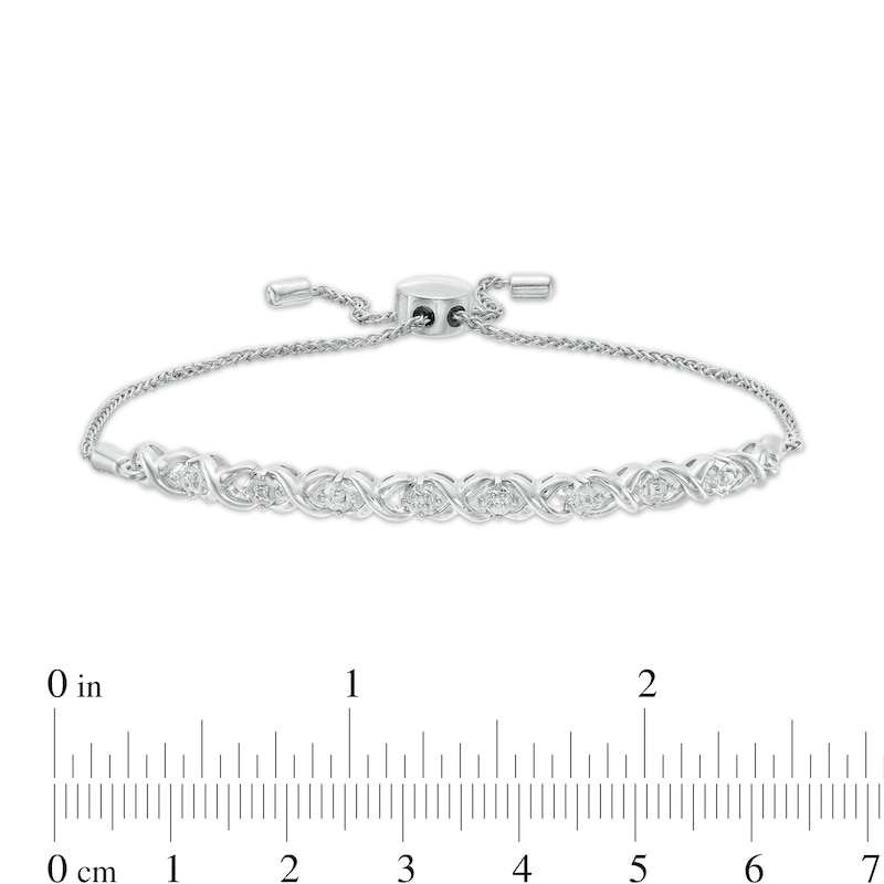 Main Image 3 of Diamond Accent Beaded Frame "X" Link Bolo Bracelet in Sterling Silver - 9.5"