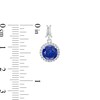 Thumbnail Image 4 of Blue and White Lab-Created Sapphire Frame Pendant and Drop Earrings Set in 10K White Gold