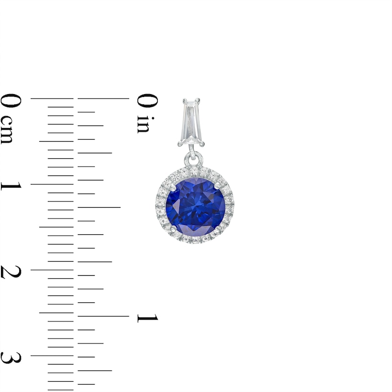 Main Image 4 of Blue and White Lab-Created Sapphire Frame Pendant and Drop Earrings Set in 10K White Gold