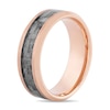 Thumbnail Image 1 of Men's 8.0mm Weave-Textured Bevelled Edge Wedding Band in Tungsten with Rose IP and Grey Carbon Fibre - Size 10