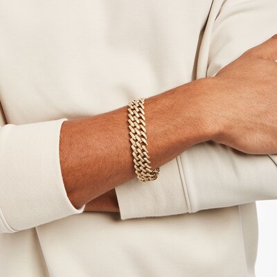 Men's 2.25 CT. T.W. Diamond Double Curb Chain Bracelet in 10K Gold – 8.5"