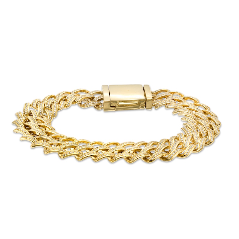 Men's 2.25 CT. T.W. Diamond Double Curb Chain Bracelet in 10K Gold – 8.5"