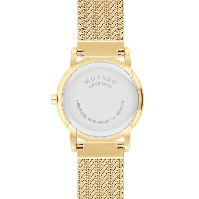 Ladies' Movado Museum Classic 0.04 CT. T.W. Diamond Gold-Tone IP Mesh Watch with Black Dial (Model: 0607628)
