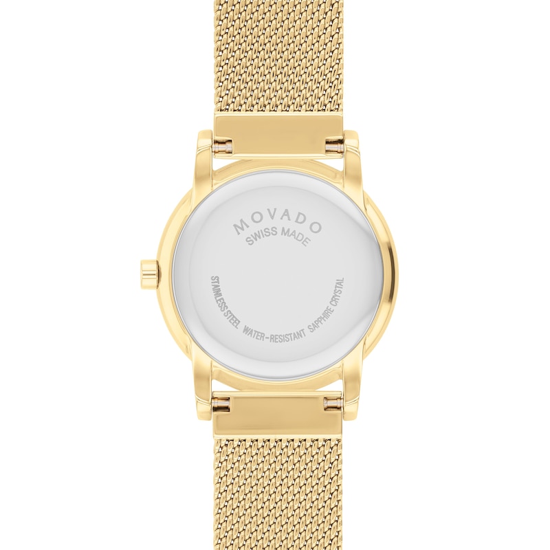 Ladies' Movado Museum Classic 0.04 CT. T.W. Diamond Gold-Tone IP Mesh Watch with Black Dial (Model: 0607628)