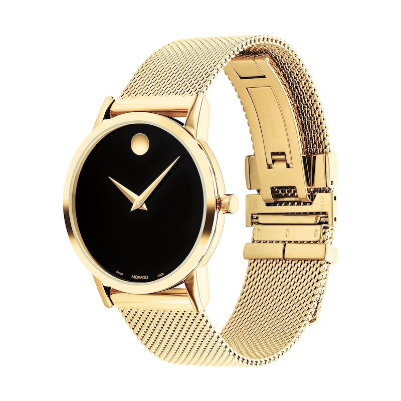 Main Image 2 of Ladies' Movado Museum Classic Gold-Tone PVD Mesh Watch with Black Dial (Model: 0607647)