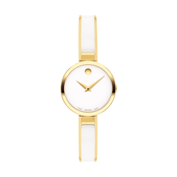 Ladies' Movado Moda Two-Tone PVD Ceramic Bangle Watch with White Dial (Model: 0607715)
