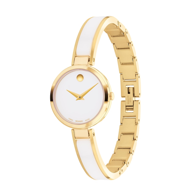 Main Image 2 of Ladies' Movado Moda Two-Tone PVD Ceramic Bangle Watch with White Dial (Model: 0607715)