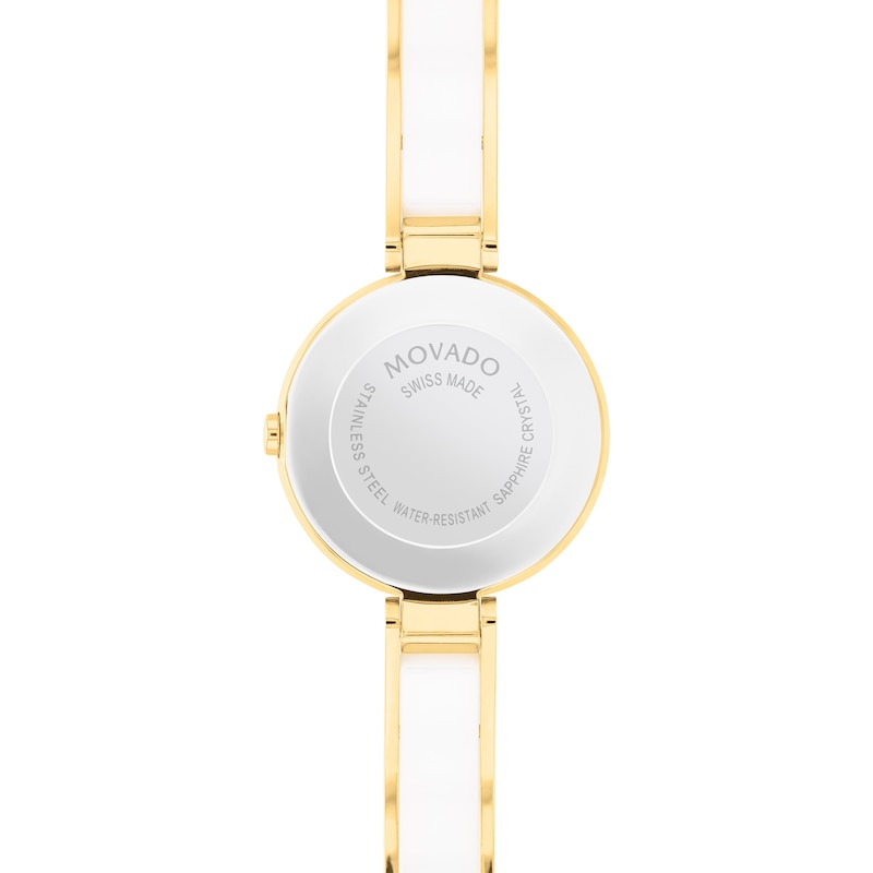 Ladies' Movado Moda Two-Tone PVD Ceramic Bangle Watch with White Dial (Model: 0607715)