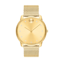 Men's Movado Bold® Thin Crystal Accent Gold-Tone IP Mesh Watch with Gold-Tone Dial (Model: 3600903)