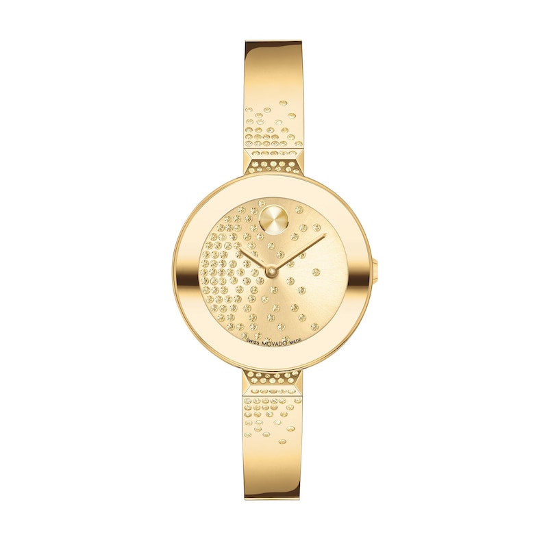 Ladies' Movado Bold® Champagne Crystal Accent Gold-Tone IP Bangle Watch with Gold-Tone Dial (Model: 3600926)|Peoples Jewellers