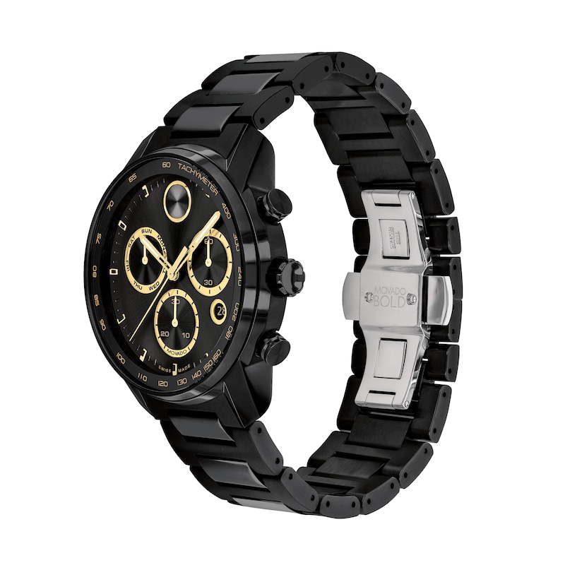 Main Image 2 of Men's Movado Bold® Verso Black IP Chronograph Watch with Black Dial (Model: 3600906)