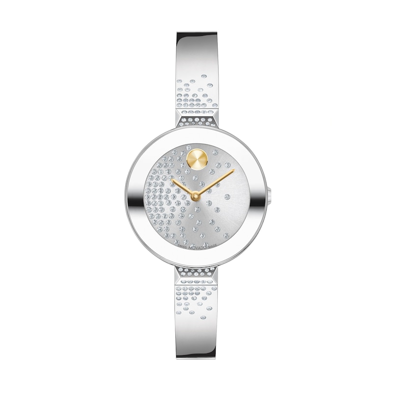 Ladies' Movado Bold® Crystal Accent Bangle Watch with Silver-Tone Dial (Model: 3600925)|Peoples Jewellers