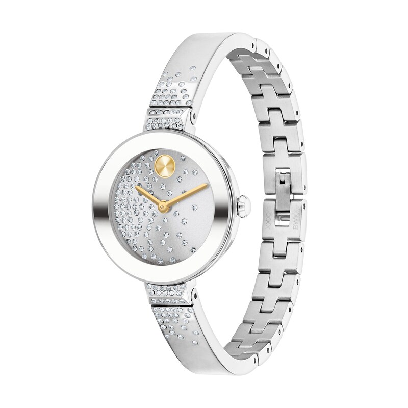 Ladies' Movado Bold® Crystal Accent Bangle Watch with Silver-Tone Dial (Model: 3600925)|Peoples Jewellers