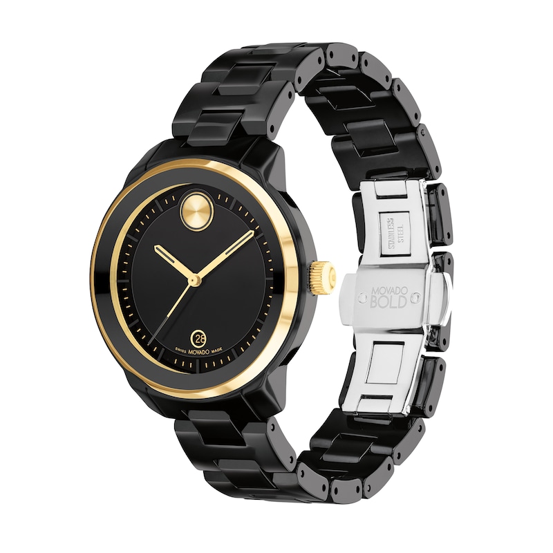 Main Image 2 of Ladies' Movado Bold® Verso Gold-Tone IP and Black Ceramic Watch with Black Dial (Model: 3600936)