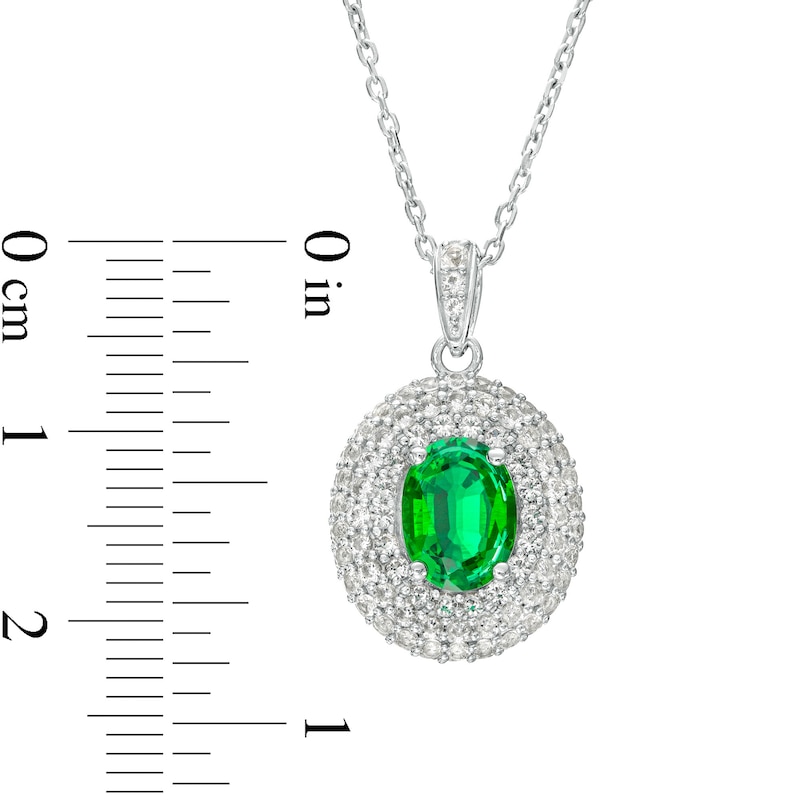 Oval Lab-Created Emerald and White Lab-Created Sapphire Triple Frame Pendant in Sterling Silver