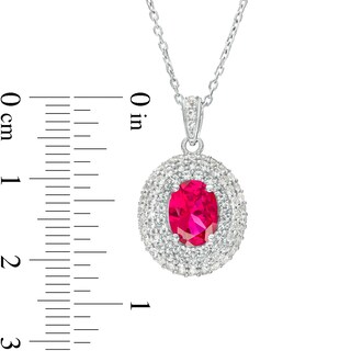 Oval Lab-Created Ruby and White Lab-Created Sapphire Triple Frame Pendant in Sterling Silver