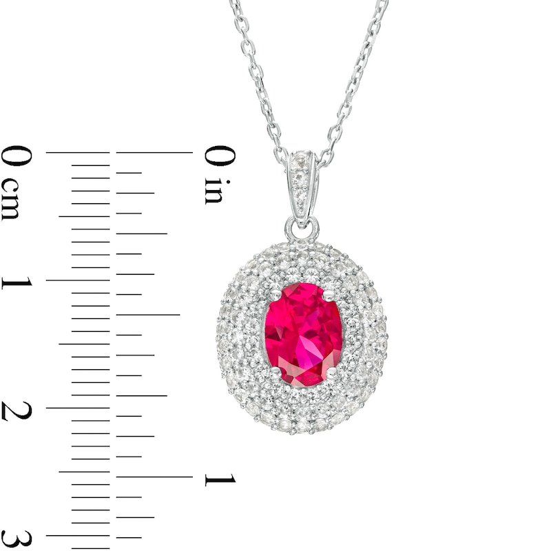Main Image 3 of Oval Lab-Created Ruby and White Lab-Created Sapphire Triple Frame Pendant in Sterling Silver