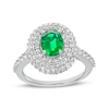 Thumbnail Image 1 of Oval Lab-Created Emerald and White Lab-Created Sapphire Stacked Multi-Row Frame Ring in Sterling Silver