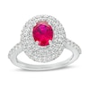 Oval Lab-Created Ruby and White Lab-Created Sapphire Stacked Multi-Row Frame Ring in Sterling Silver