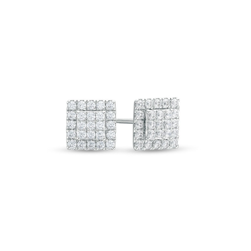 Men's 0.45 CT. T.W. Square-Shaped Multi-Diamond Frame Raised Stud Earrings in 10K White Gold|Peoples Jewellers