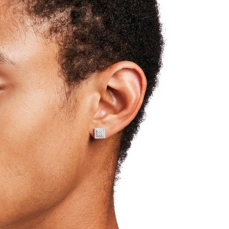 Men's 0.45 CT. T.W. Square-Shaped Multi-Diamond Frame Raised Stud Earrings in 10K White Gold|Peoples Jewellers