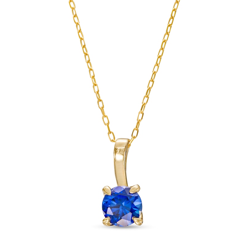 Main Image 1 of 6.0mm Blue Lab-Created Sapphire Solitaire Drop Pendant in 10K Gold