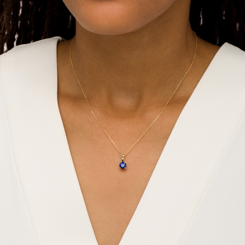 Main Image 2 of 6.0mm Blue Lab-Created Sapphire Solitaire Drop Pendant in 10K Gold