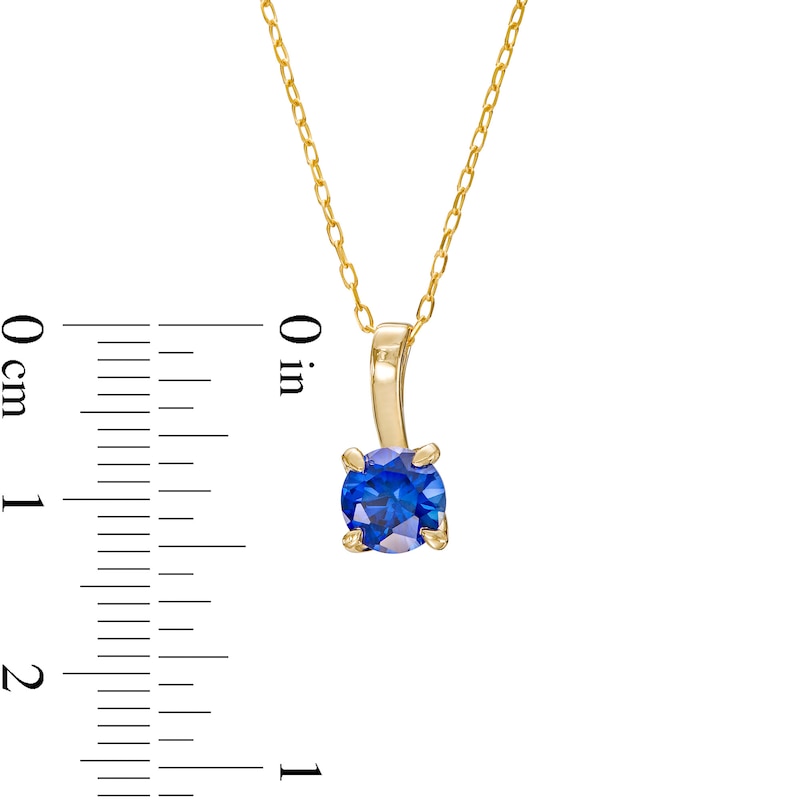 Main Image 4 of 6.0mm Blue Lab-Created Sapphire Solitaire Drop Pendant in 10K Gold