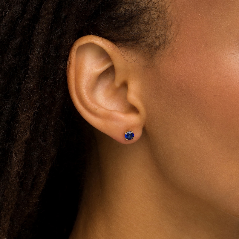 Main Image 2 of 5.0mm Blue Lab-Created Sapphire Solitaire Stud Earrings in 10K Gold