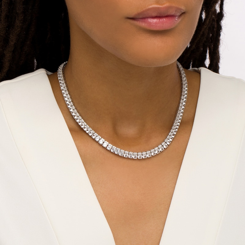 Main Image 2 of 4.0mm White Lab-Created Sapphire with Stacked Duo Choker Necklace in Sterling Silver – 16"