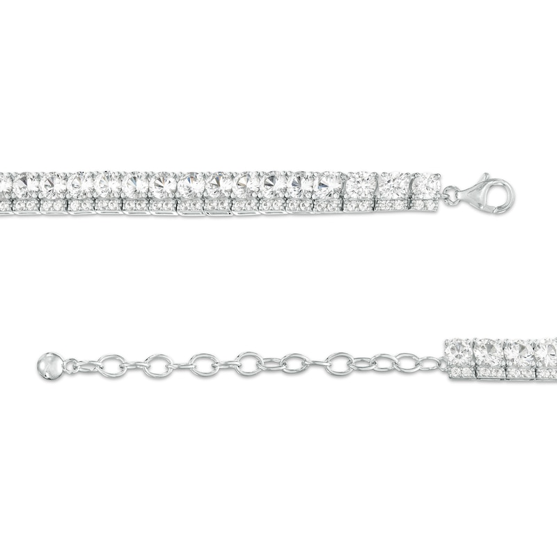 Main Image 3 of 4.0mm White Lab-Created Sapphire with Stacked Duo Choker Necklace in Sterling Silver – 16"