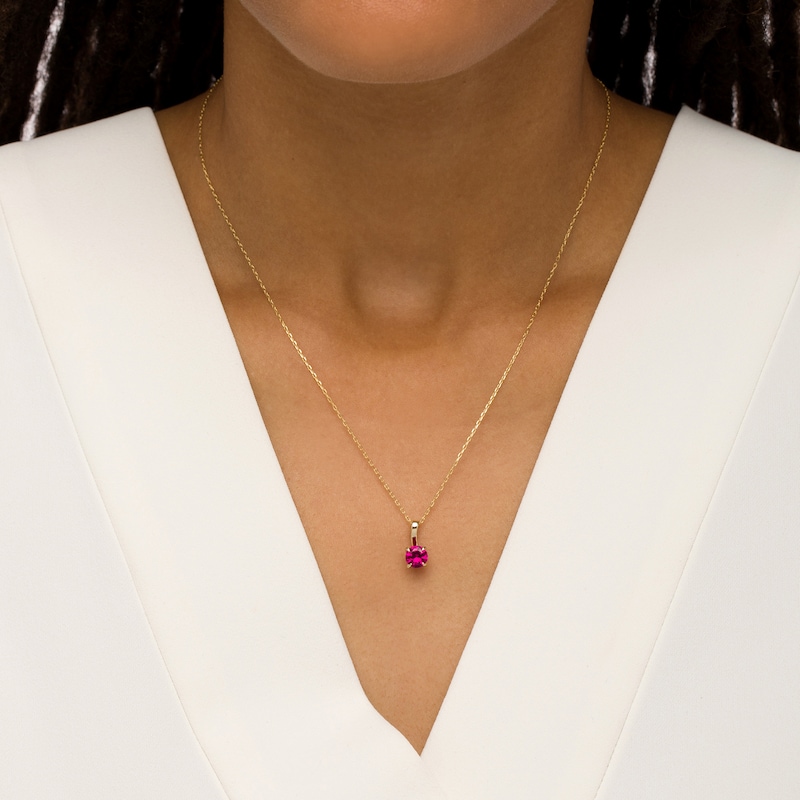 6.0mm Lab-Created Ruby Solitaire Drop Pendant in 10K Gold