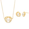 Thumbnail Image 1 of Freshwater Cultured Pearl Love Knot Necklace and Stud Earrings Set in 10K Gold