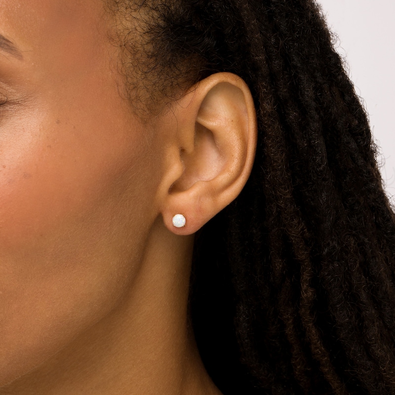 Main Image 2 of 5.0mm Lab-Created Opal Solitaire Stud Earrings in 10K Gold