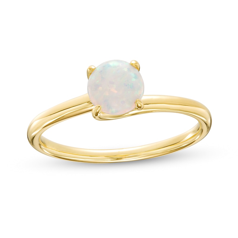 6.0mm Lab-Created Opal Solitaire Bypass Ring in 10K Gold|Peoples Jewellers