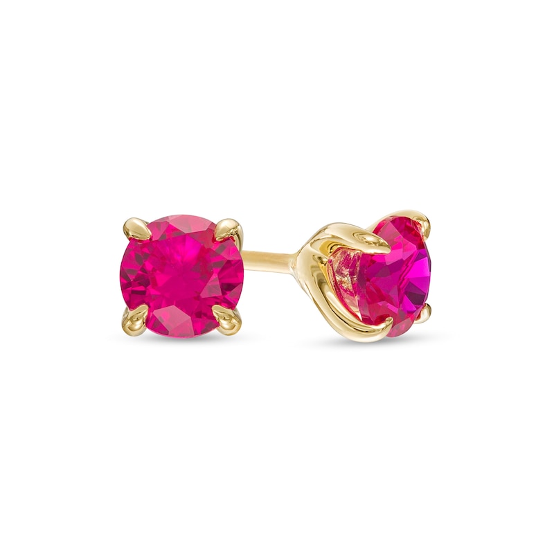5.0mm Lab-Created Ruby Solitaire Stud Earrings in 10K Gold|Peoples Jewellers