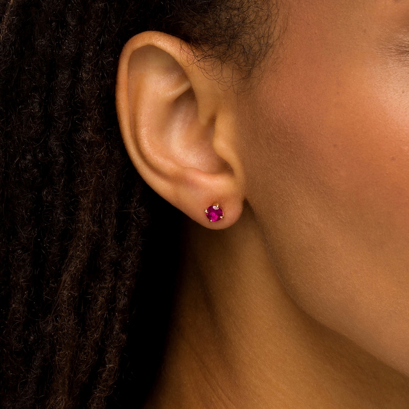 Main Image 2 of 5.0mm Lab-Created Ruby Solitaire Stud Earrings in 10K Gold